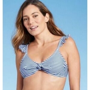 Kona Sol Striped Knit front Bikini top Blue & White Size D/DD